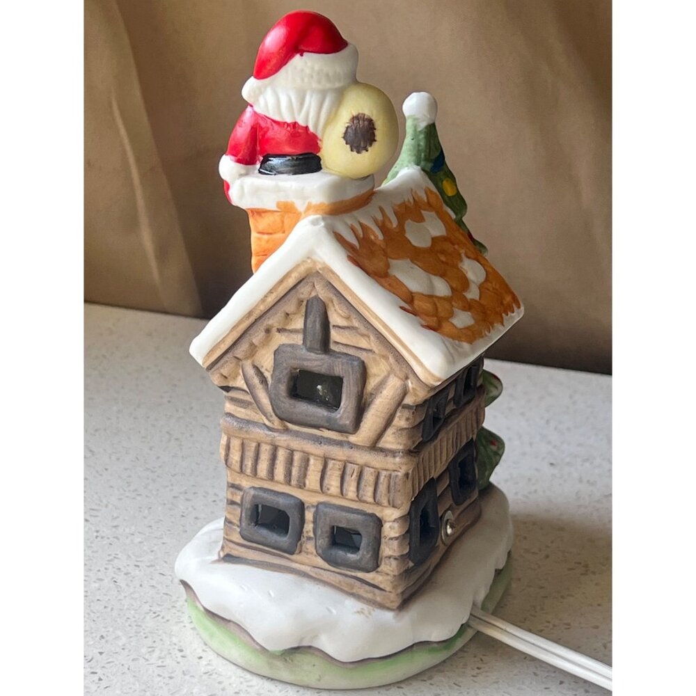 Santa Going Down the Chimney Ceramic House Lamp Decoration Christmas Tree Works - Picture 5 of 11